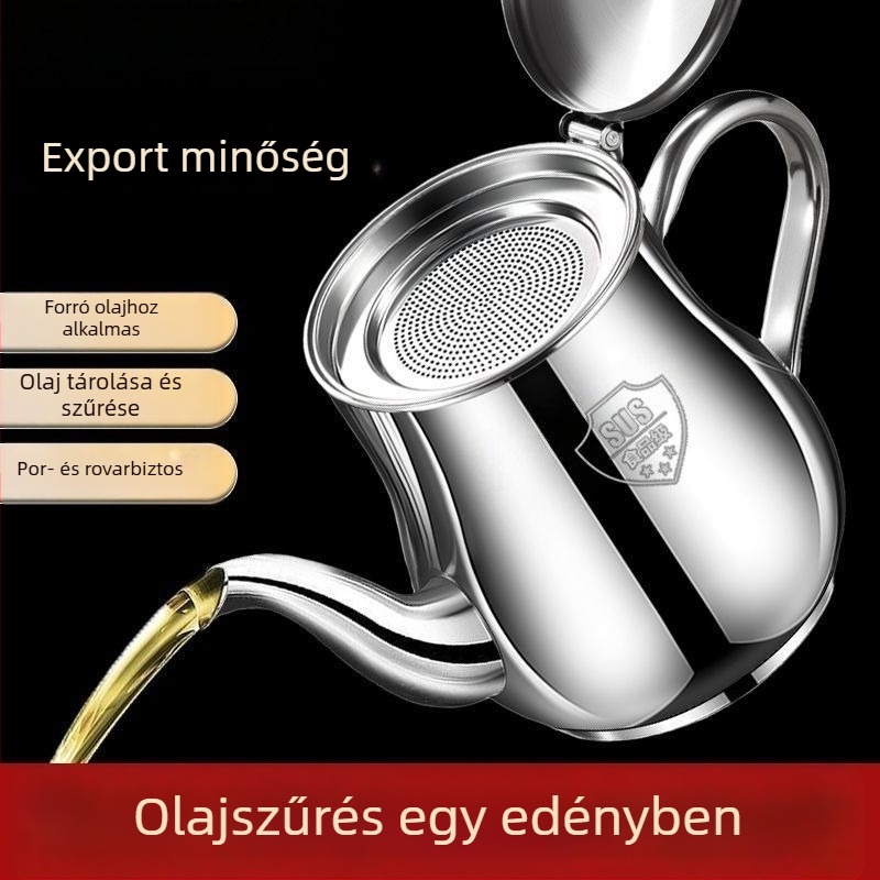 Rozsdamentes acél olajtöltő szűrővel, szivárgásmentes konyhai üveg olajhoz és ecethez, élelmiszer-minőségű