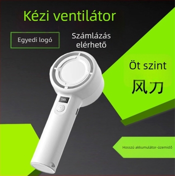 Kézben tartható USB töltő ventilátor, mini, 5 fokozat, digitális kijelző, csendes