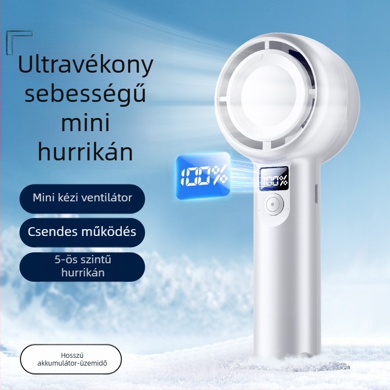 Kézben tartható USB töltő ventilátor, mini, 5 fokozat, digitális kijelző, csendes