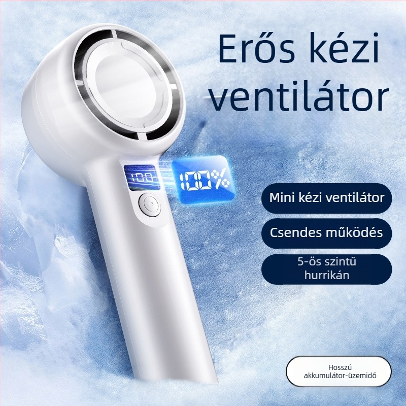 Kézben tartható USB töltő ventilátor, mini, 5 fokozat, digitális kijelző, csendes