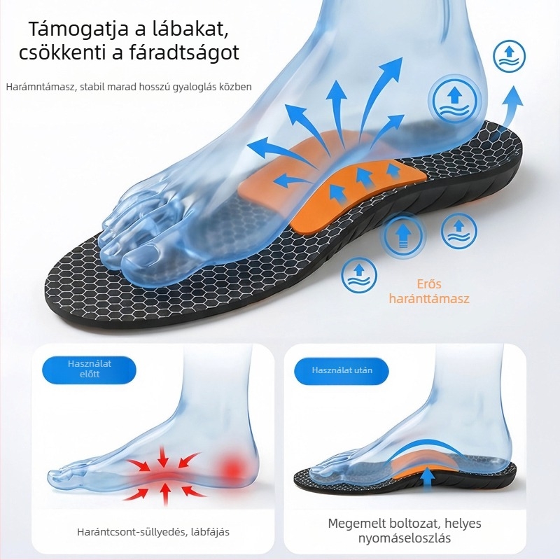 Grafénos boltozat-támogató talpbetét sportcipőkhöz, lúdtalpra, felhőhöz hasonló érzet, szagtalanító, magas rugalmasság, ütéscsillapítás, légáteresztő, izzadság felszívó