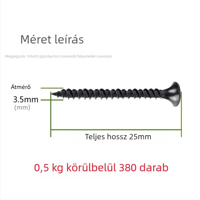 M3.5-ös szárazfal-öncsavaró csavar, kereszthajtású fej, nagy szilárdságú, gipszkartonhoz