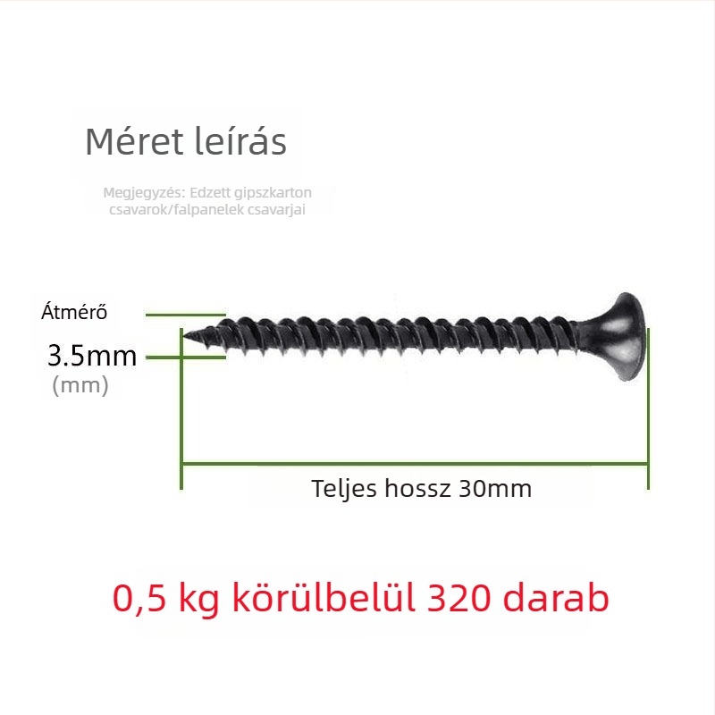 M3.5-ös szárazfal-öncsavaró csavar, kereszthajtású fej, nagy szilárdságú, gipszkartonhoz
