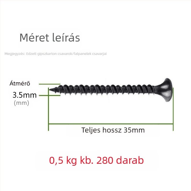 M3.5-ös szárazfal-öncsavaró csavar, kereszthajtású fej, nagy szilárdságú, gipszkartonhoz
