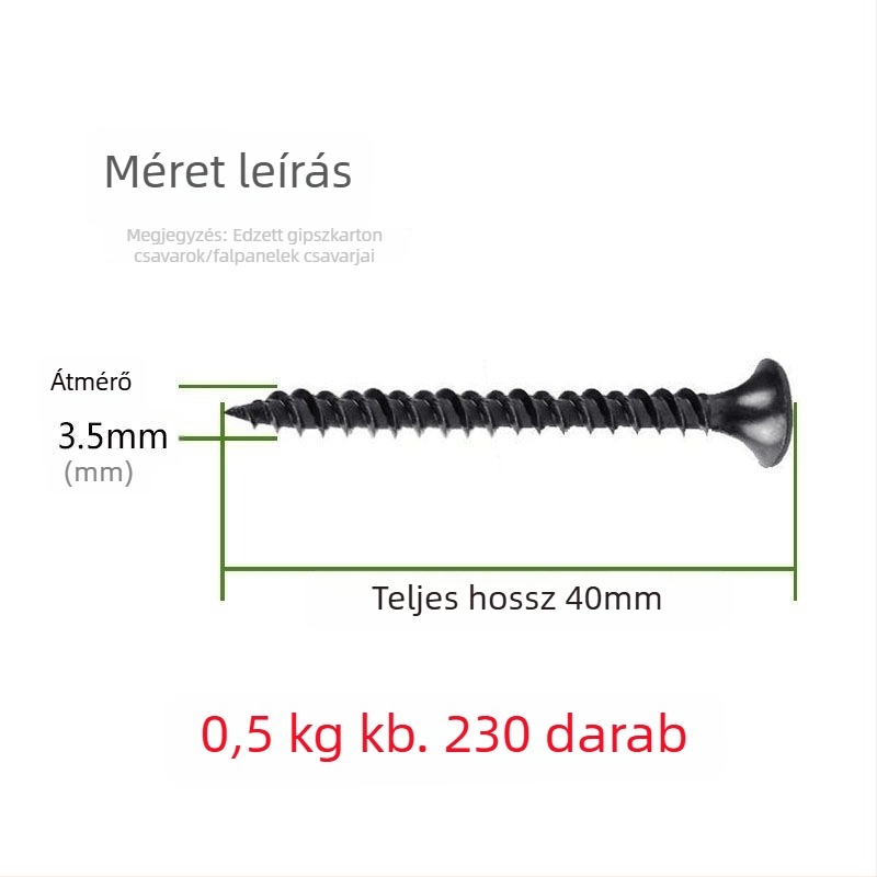M3.5-ös szárazfal-öncsavaró csavar, kereszthajtású fej, nagy szilárdságú, gipszkartonhoz
