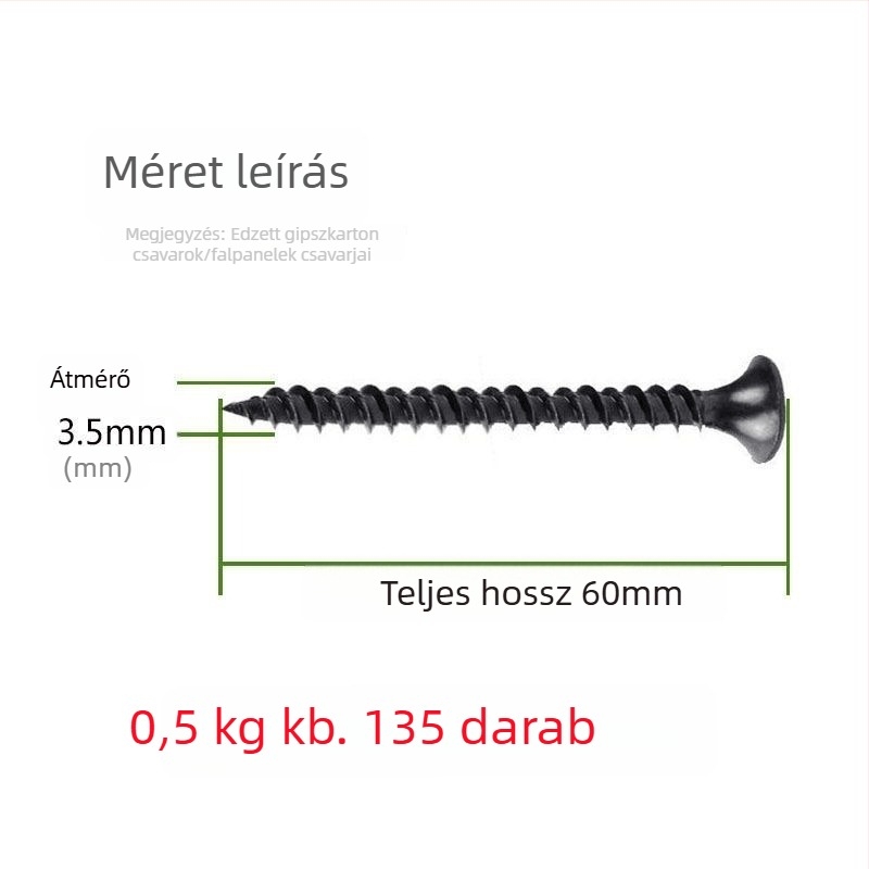 M3.5-ös szárazfal-öncsavaró csavar, kereszthajtású fej, nagy szilárdságú, gipszkartonhoz