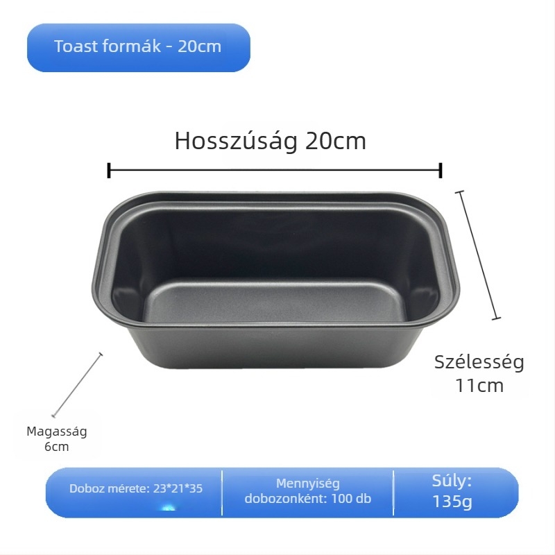 Szénacél kenyérforma, hosszú téglalap alakú sütőedény, tapadásmentes, tortákhoz és pizzákhoz