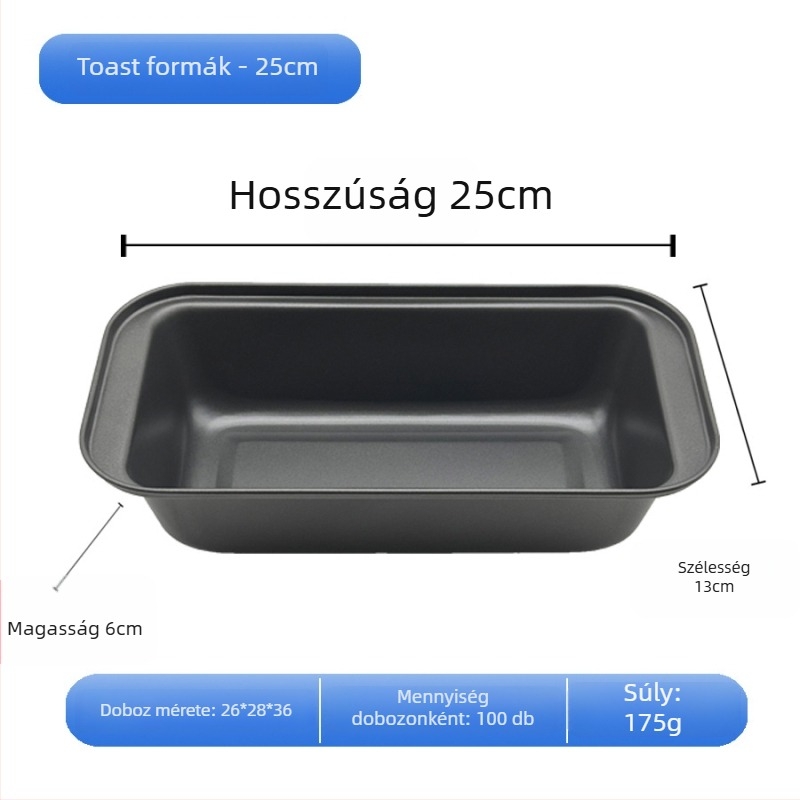 Szénacél kenyérforma, hosszú téglalap alakú sütőedény, tapadásmentes, tortákhoz és pizzákhoz