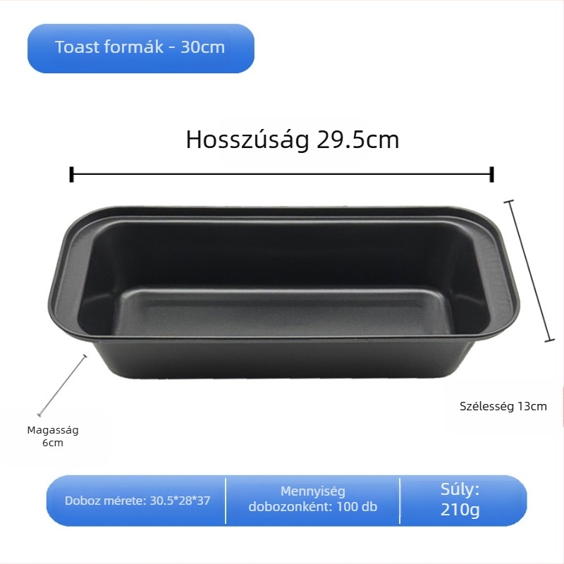 Szénacél kenyérforma, hosszú téglalap alakú sütőedény, tapadásmentes, tortákhoz és pizzákhoz