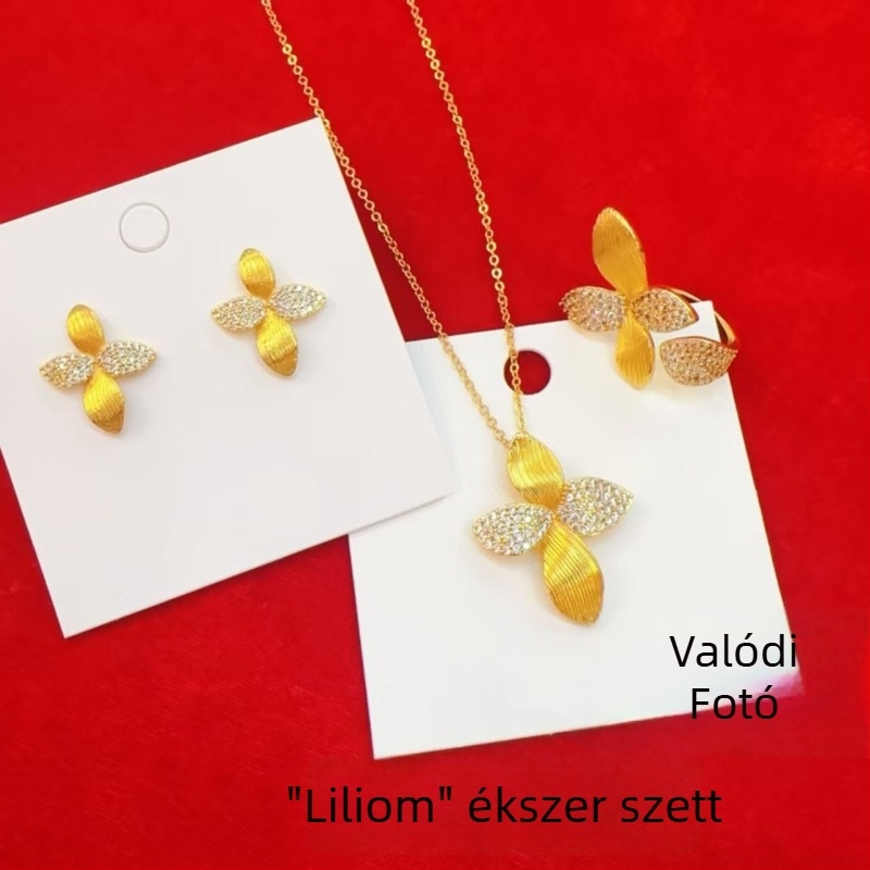 Aranyozott sárgarézből készült nyaklánc, medál liliom