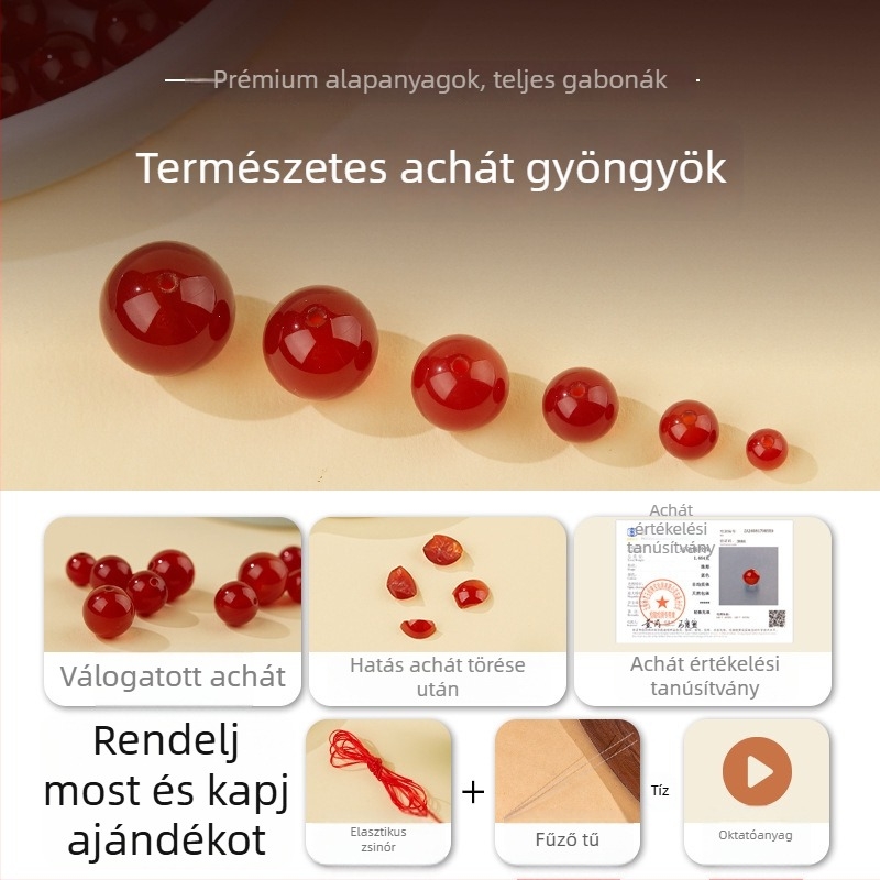 Természetes piros achát gömbgyöngyök, 8 mm, DIY ékszerkészítéshez
