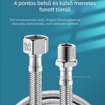 1/4 hüvelykes belső és külső menetű vízbevezető tömlő, 304 rozsdamentes acélhálós tömlő, meghosszabbított vízellátó csatlakozás bojlerhez