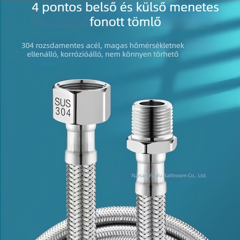 1/4 hüvelykes belső és külső menetű vízbevezető tömlő, 304 rozsdamentes acélhálós tömlő, meghosszabbított vízellátó csatlakozás bojlerhez