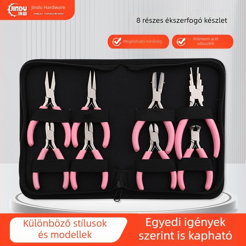 8 darabos ékszerfogó készlet DIY – rózsaszín, hosszú orrú fogók, multifunkcionális eszközök