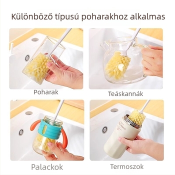 Hosszú nyelű pohárkefe, sűrű sörtékkel a nehezen hozzáférhető felületek tisztítására