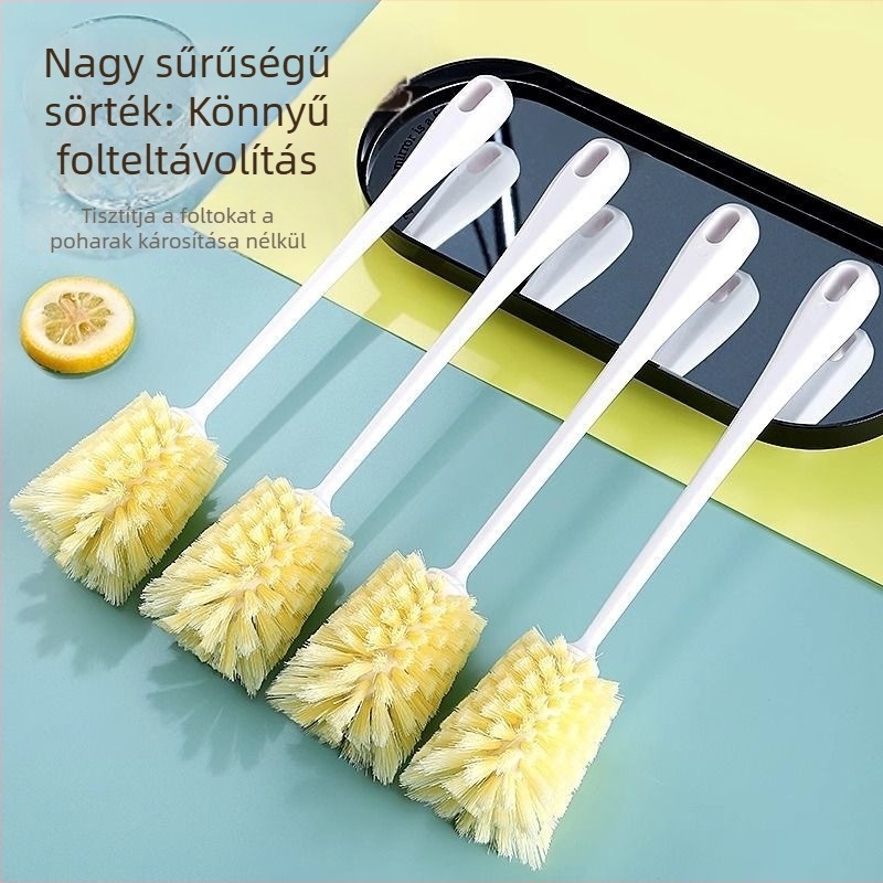 Hosszú nyelű pohárkefe, sűrű sörtékkel a nehezen hozzáférhető felületek tisztítására