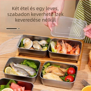 Élelmiszer-minőségű rozsdamentes acél tároló doboz, négyszögletes tál étel bemutatásához, piknik doboz, többfunkciós tál