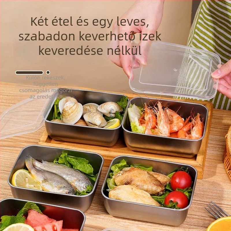 Élelmiszer-minőségű rozsdamentes acél tároló doboz, négyszögletes tál étel bemutatásához, piknik doboz, többfunkciós tál