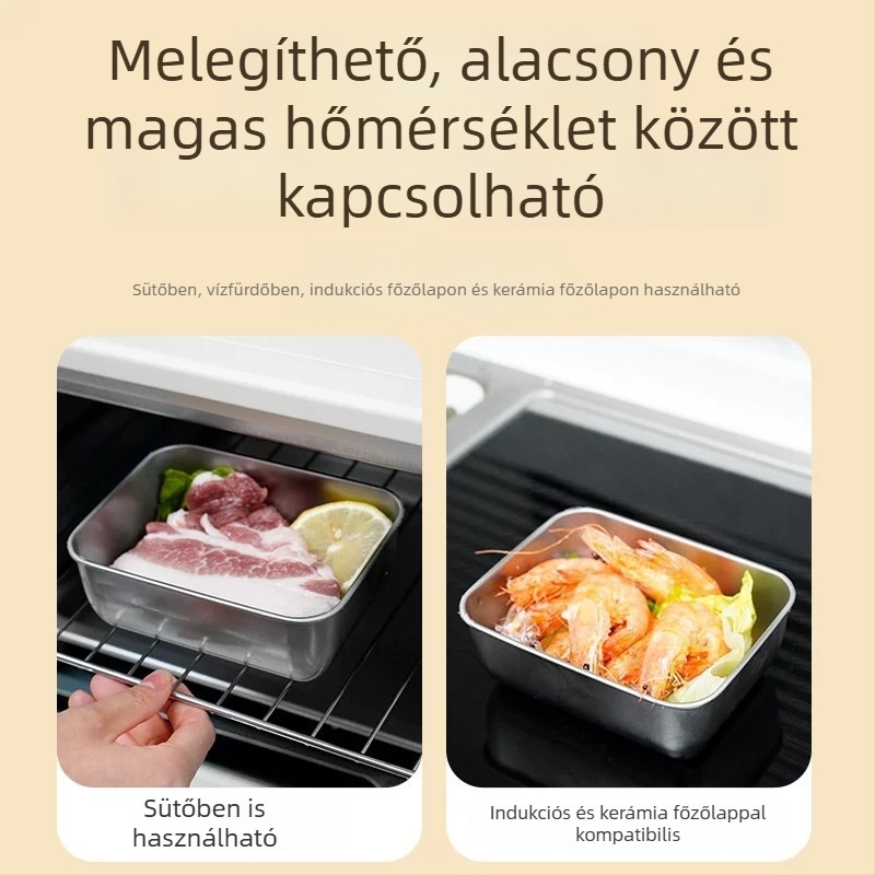 Élelmiszer-minőségű rozsdamentes acél tároló doboz, négyszögletes tál étel bemutatásához, piknik doboz, többfunkciós tál