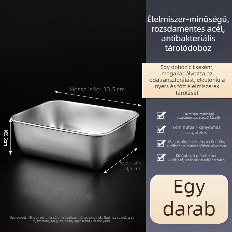 Élelmiszer-minőségű rozsdamentes acél tároló doboz, négyszögletes tál étel bemutatásához, piknik doboz, többfunkciós tál