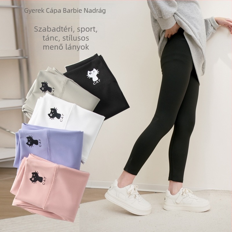 Lányoknak készült cápa mintás 3/4 hosszú leggings, tavasz-ősz, magas derék, nylon, 3–8 éveseknek