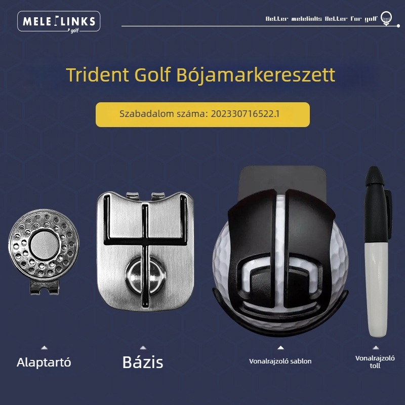 Háromágú golflabda jelölő készlet vonalzó tollal