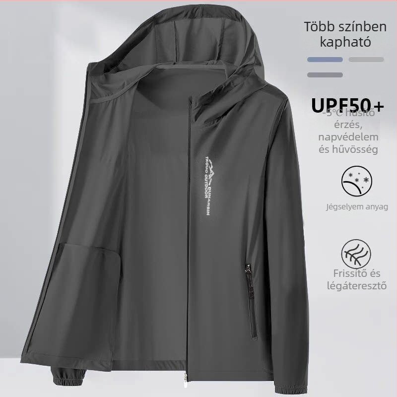 Férfi UPF50+ napsugárzás elleni Ice Silk nyárra, laza szabású, ultra vékony casual kabát kültéri használatra