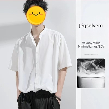 Koreai stílusú férfi rövid ujjú ing, magas minőség, nyárra, slim-fit, sokoldalú
