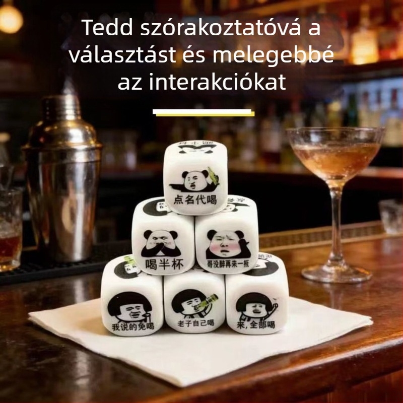 Emoji-kockák italos játékhoz – Vicces arckifejezésekkel boros pohárhoz