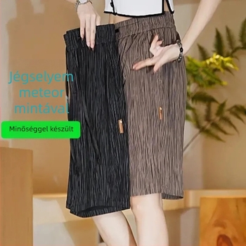 Férfi nyári 2025 zsebes, csíkos Ice Silk lezser cropped nadrág, egyenes szabás
