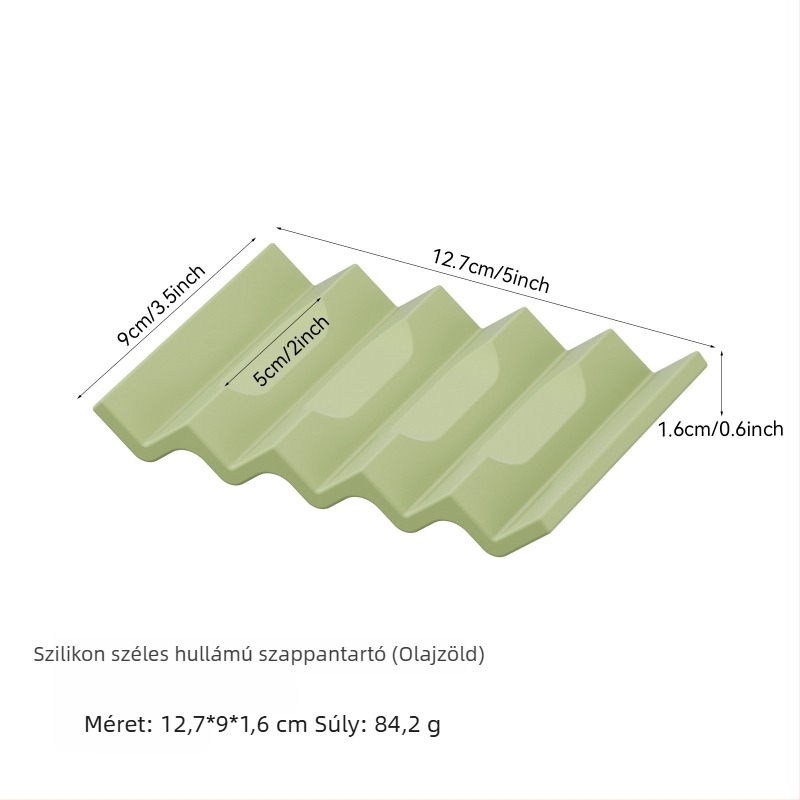 Szilikon szappantartó hullámos mintázattal, szárító- és levezető alátét konyha- és fürdőszobai pultokra