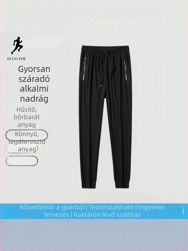 Férfiaknak ultrakönnyű ice silk anyagú, lélegző, gyorsan száradó sportnadrág, egyenes szabású, nagy méret
