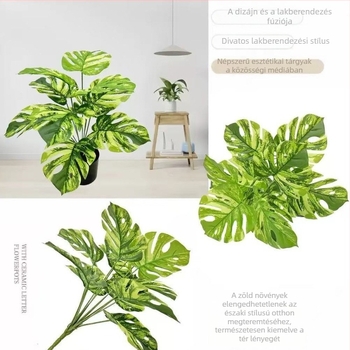 Mű Monstera levél falidísz – zöld műanyag levelek