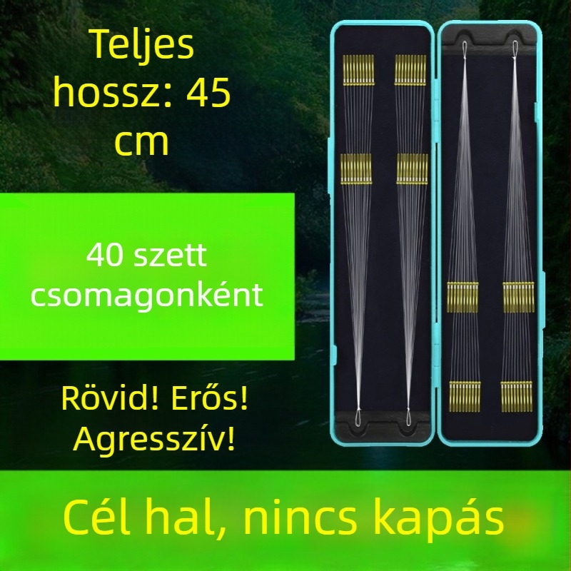 40 darabos kész rövid előkével felszerelt dupla horog arany hüvely