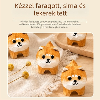 Kézzel készített fa figurka – aranyos chibi-stílusú kis állat dekor az asztalra