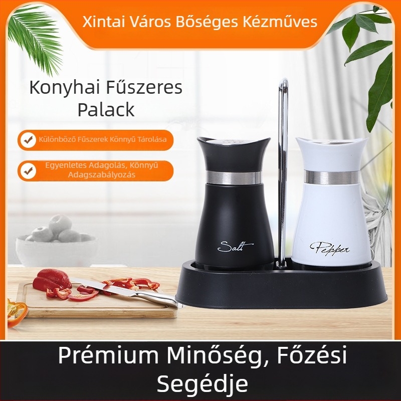 Konyhai rozsdamentes acél fűszertartó készlet, modern minimalist design, 0,5 g nyomógombos sókontroll üveg