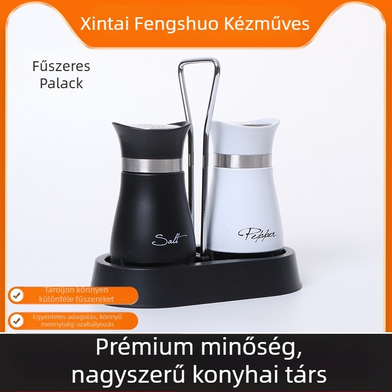 Konyhai rozsdamentes acél fűszertartó készlet, modern minimalist design, 0,5 g nyomógombos sókontroll üveg