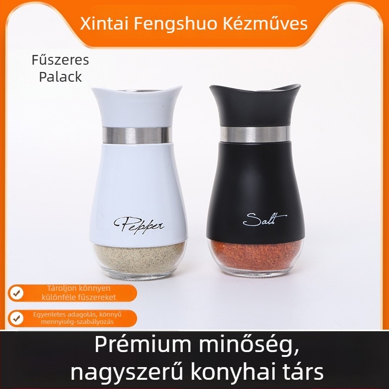 Konyhai rozsdamentes acél fűszertartó készlet, modern minimalist design, 0,5 g nyomógombos sókontroll üveg