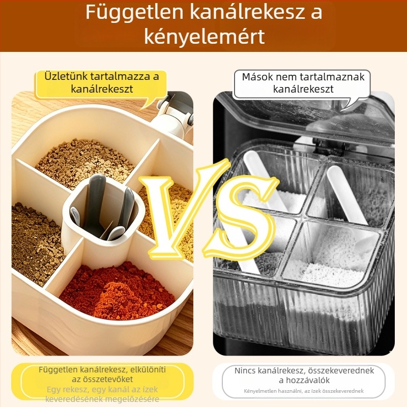 Konyhai fűszertartó üveg és többrekeszes tároló doboz