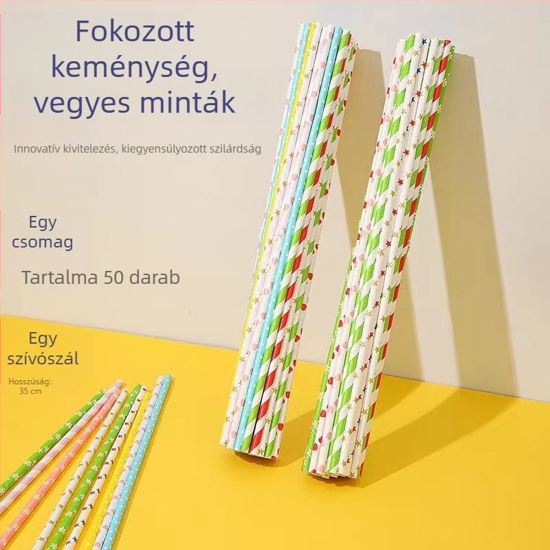 Biológiailag lebomló csíkos papírszívó, hosszított hosszúságú, egyszer használatos, 6×350 mm