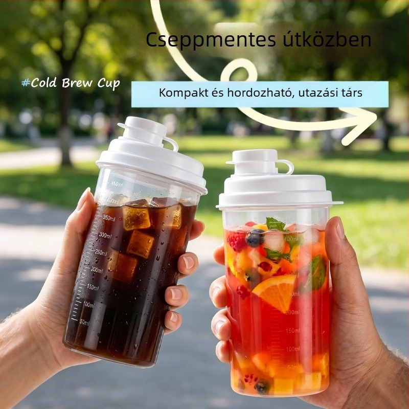 Sűrűn átlátszó, zárható italtartó pohár és élelmiszer-tároló doboz, hordozható 300–500 ml, minimalist design, PP