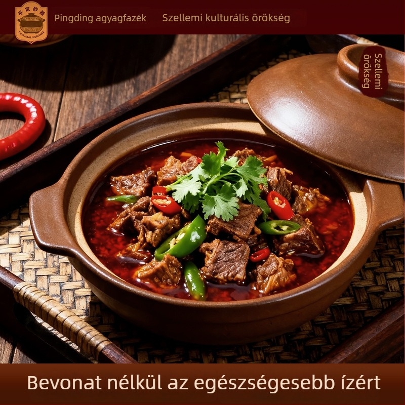 Glazúrtalan agyag edény ragu és rizshez, magas hőmérséklet-ellenálló, gáztűzhelyhez kompatibilis