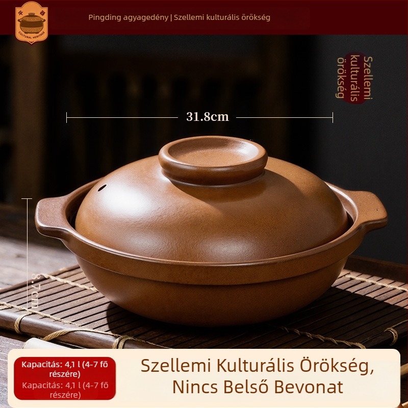 Glazúrtalan agyag edény ragu és rizshez, magas hőmérséklet-ellenálló, gáztűzhelyhez kompatibilis
