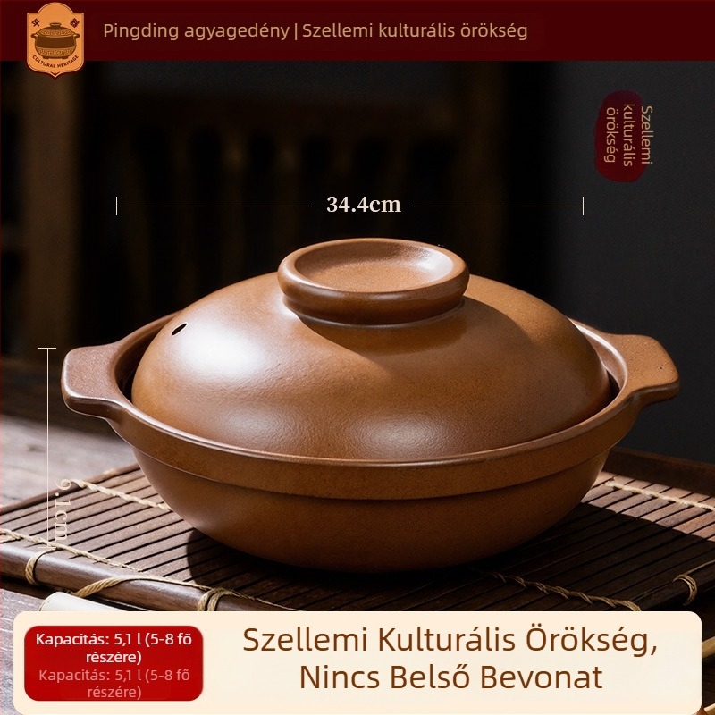 Glazúrtalan agyag edény ragu és rizshez, magas hőmérséklet-ellenálló, gáztűzhelyhez kompatibilis