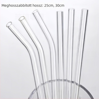 30 cm hosszú átlátszó hőálló üveg szívócső, kompatibil Stanley Ice Cup-kal, élelmiszer-minőségű, egyenes és görbült