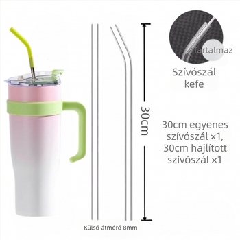 30 cm hosszú átlátszó hőálló üveg szívócső, kompatibil Stanley Ice Cup-kal, élelmiszer-minőségű, egyenes és görbült