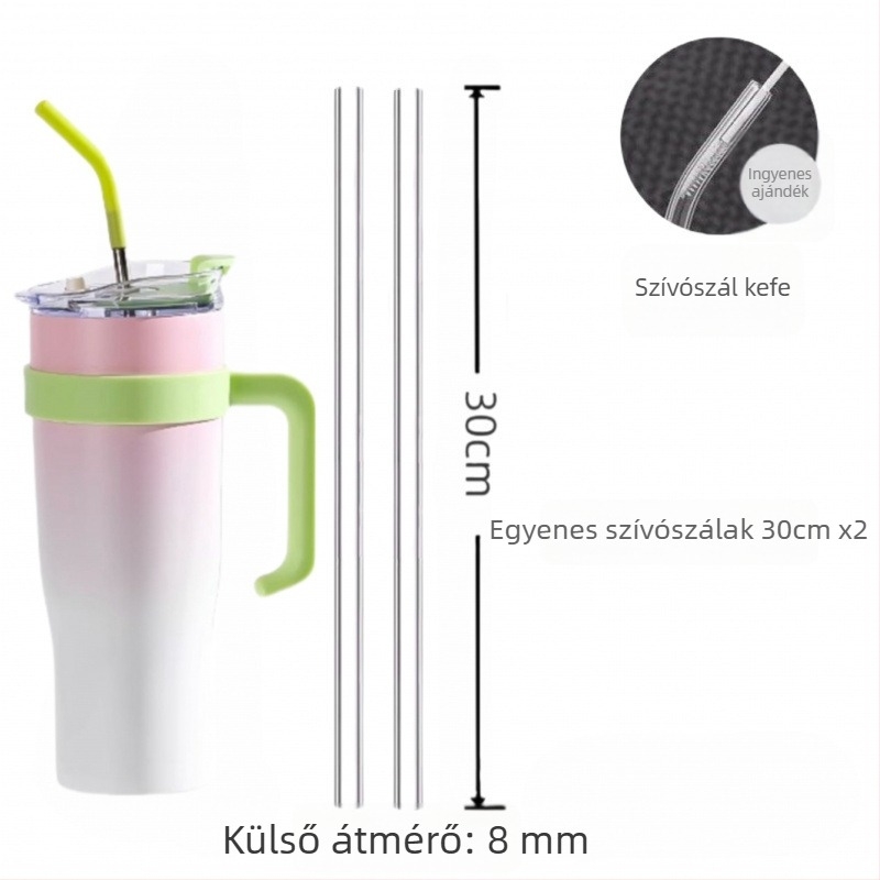 30 cm hosszú átlátszó hőálló üveg szívócső, kompatibil Stanley Ice Cup-kal, élelmiszer-minőségű, egyenes és görbült