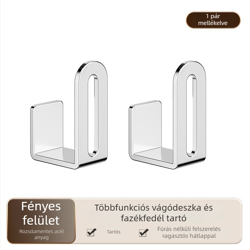 Rozsdamentes acél edényfedő tartó, fúrás nélkül, falra szerelhető konyhai tároló, vágódeszka rendező