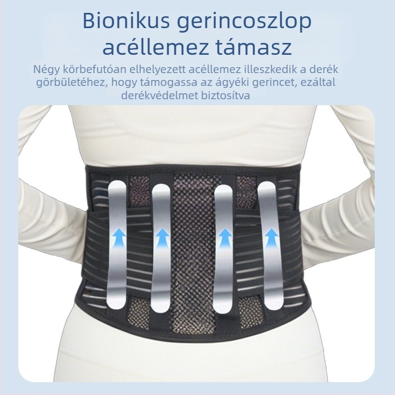 Deréktámasz öv acéllemez-támasztó, nyáron lélegző, hasi támogatás, uniszex