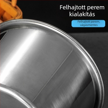304 rozsdamentes acél tojásfelverő tál fedővel, vastágított, mélyebb űrtartalom, köraljú aljzat, sütéshez, hotel- és cateringhasználatra
